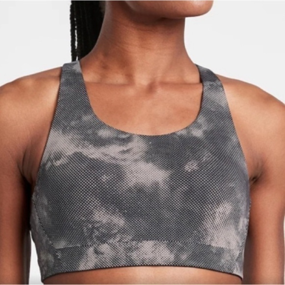 ATHLETA Printed Advance Bra B-DD Sz 36 DD Black Gray Adjustable Straps